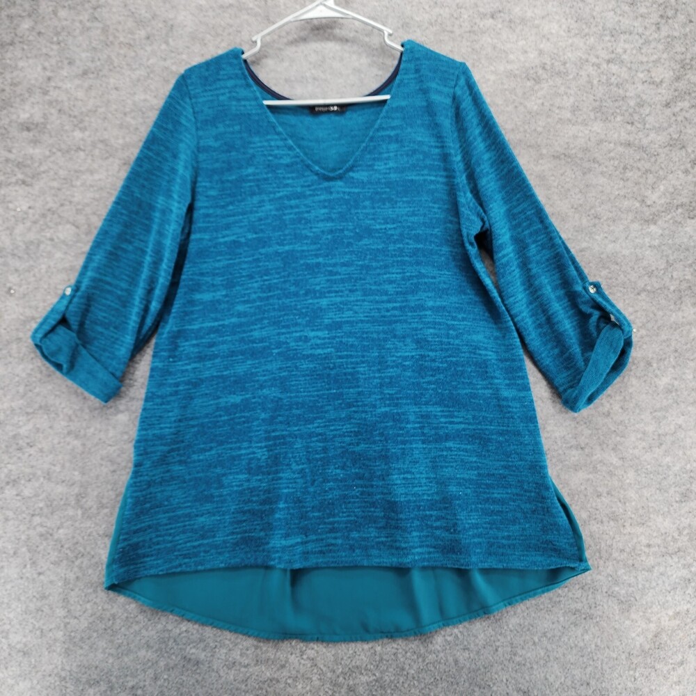 Papermoon Stitch Fix Shirt Womens Large Roll Tab Shoulder Sleeve Blue